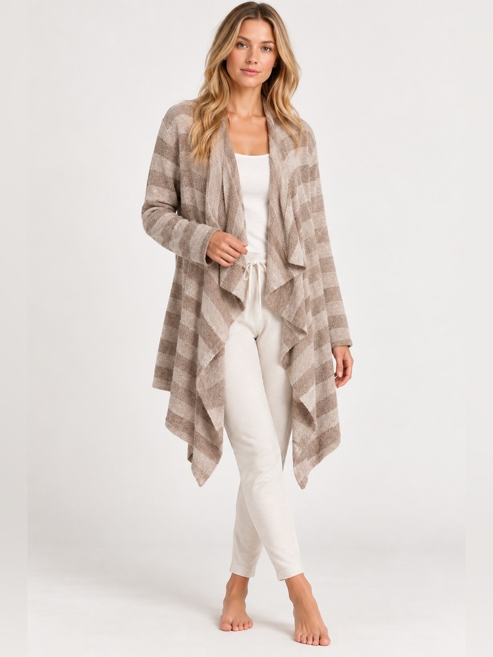 Barefoot Dreams Bamboo Chic Lite Calypso Wrap Cardigan Taupe Pearl L/XL